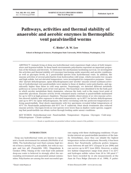 Pathways, Activities and Thermal Stability of Anaerobic and Aerobic Enzymes in Thermophilic Vent Paralvinellid Worms