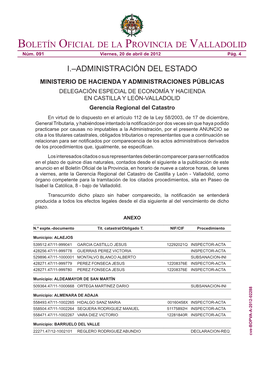 Boletín Oficial De La Provincia De Valladolid Núm