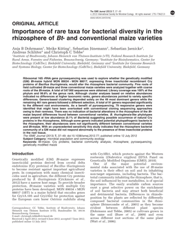 Importance of Rare Taxa for Bacterial Diversity in the Rhizosphere of Bt- and Conventional Maize Varieties