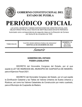 LEY DE INGRESOS DEL MUNICIPIO DE CUAPIAXTLA DE MADERO , Para El Ejercicio Fiscal 2021