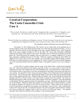 Carnival Corporation: the Costa Concordia Crisis Case A