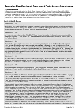 Appendix: Classification of Escarpment Parks Access Submissions