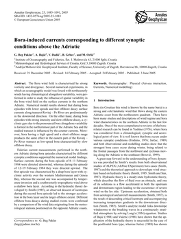 Bora-Induced Currents Corresponding to Different Synoptic Conditions Above the Adriatic