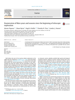 Enumeration of Mars Years and Seasons Since the Beginning of Telescopic Exploration ⇑ Sylvain Piqueux A, , Shane Byrne B, Hugh H