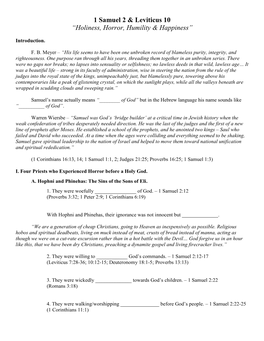 1 Samuel 2 & Leviticus 10 “Holiness, Horror, Humility & Happiness”