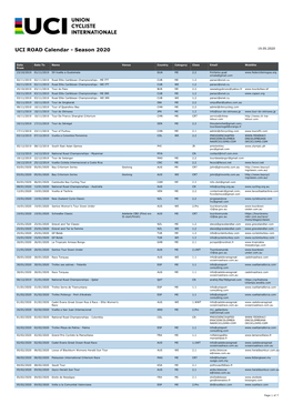 UCI ROAD Calendar - Season 2020 19.05.2020