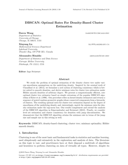 DBSCAN: Optimal Rates for Density-Based Cluster Estimation