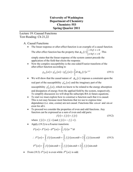 Causal Functions • the Linear Response Or After-Effect Function Is an Example of a Causal Function