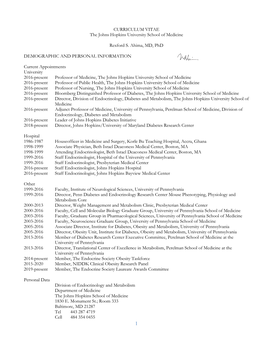 CURRICULUM VITAE the Johns Hopkins University School of Medicine Rexford S. Ahima, MD, Phd DEMOGRAPHIC and PERSONAL INFORMATION