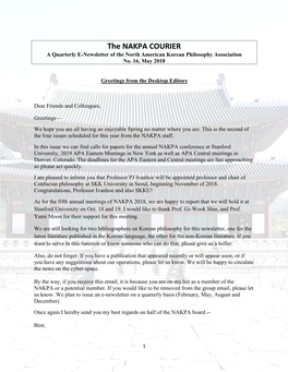 The NAKPA COURIER a Quarterly E-Newsletter of the North American Korean Philosophy Association No