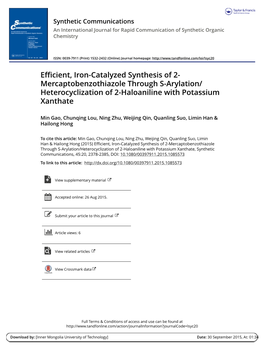 Efficient, Iron-Catalyzed Synthesis of 2-Mercaptobenzothiazole Through S