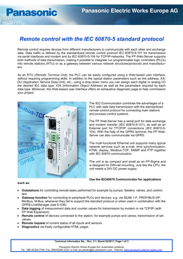Remote Control with the IEC 60870-5 Standard Protocol