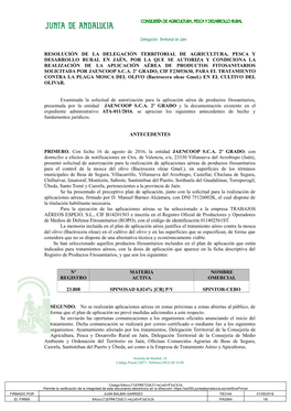 Resolución De La Delegación Territorial De Agricultura, Pesca Y Desarrollo Rural En Jaén, Por La Que Se Autoriza Y Condiciona