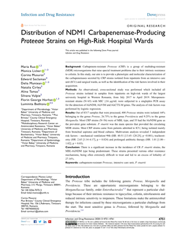 Distribution of NDM1 Carbapenemase-Producing Proteeae Strains on High-Risk Hospital Wards