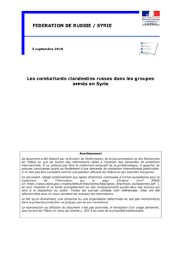 Les Combattants Clandestins Russes Dans Les Groupes Armés En Syrie