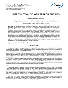 Introduction to Web Search Engines