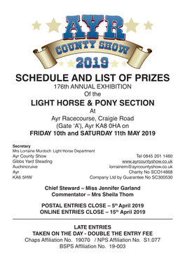 Schedule and List of Prizes