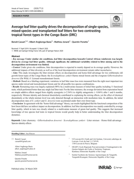 Average Leaf Litter Quality Drives the Decomposition