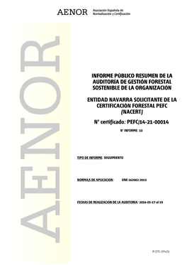 Nº Certificado: PEFC/14-21-00014 INFORME PÚBLICO RESUMEN DE