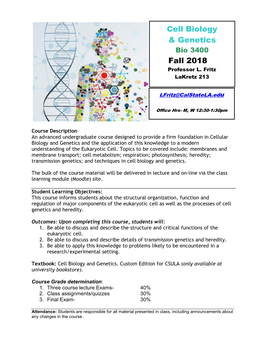 Cell Biology & Genetics Fall 2018