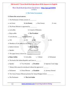 9Th Social 1St Term Book Back Questions with Answers in English