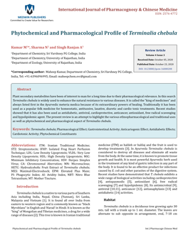 Phytochemical and Pharmacological Profile of Terminalia Chebula