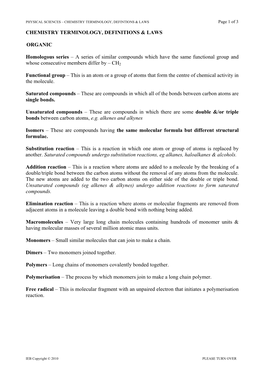 Chemistry Terminology Definitions & Laws