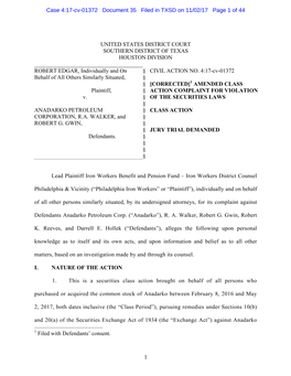 Robert Edgar, Et Al. V. Anadarko Petroleum Corporation, Et Al. 17-CV