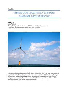 Offshore Wind Power in New York State: Stakeholder Survey and Review