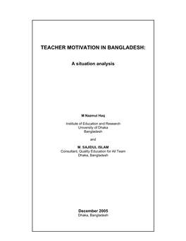 Teacher Motivation in Bangladesh