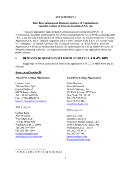 1 ATTACHMENT 1 Joint International and Domestic Section 214