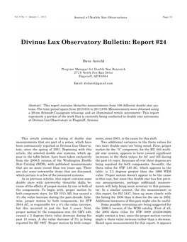 Divinus Lux Observatory Bulletin: Report #24