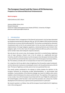 The European Council and the Future of EU Democracy. Prospects of an Enhanced Multi-Level Parliamentarism