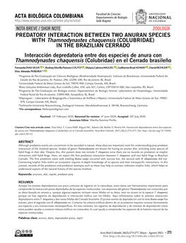 PREDATORY INTERACTION BETWEEN TWO ANURAN SPECIES with Thamnodynastes Chaquensis (COLUBRIDAE) in the BRAZILIAN CERRADO Interacci