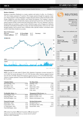 SBUX STARBUCKS CORP (NASDAQ STOCK EXCHANGE GLOBAL SELECT MARKET) Date: 8 May 2020 Sector: Cyclical Consumer Goods & Services Industry: Restaurants & Bars