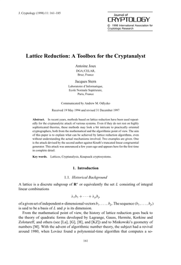 Lattice Reduction: a Toolbox for the Cryptanalyst