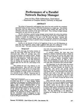 Performance of a Parallel Network Backup Manager