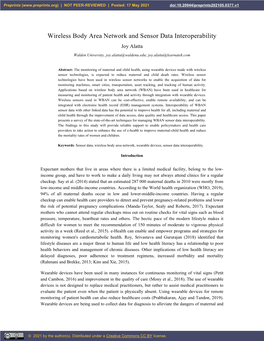 Wireless Body Area Network and Sensor Data Interoperability Joy Alatta