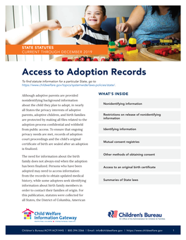 Access to Adoption Records to Find Statute Information for a Particular State, Go To