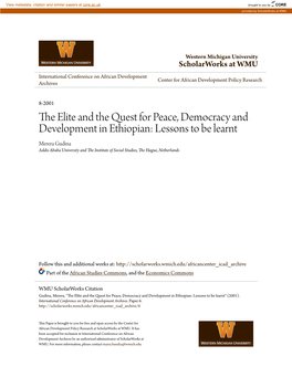 The Elite and the Quest for Peace, Democracy and Development in Ethiopian: Lessons to Be Learnt" (2001)