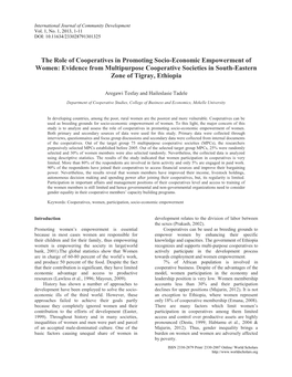 The Role of Cooperatives in Promoting Socio-Economic Empowerment of Women: Evidence from Multipurpose Cooperative Societies in South-Eastern Zone of Tigray, Ethiopia