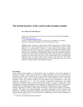 The Fractal Structure of the Ventral Scales in Legless Reptiles