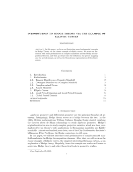 Introduction to Hodge Theory Via the Example of Elliptic Curves