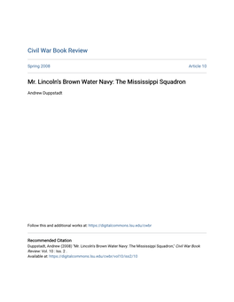 Mr. Lincoln's Brown Water Navy: the Mississippi Squadron