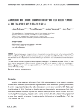 Analysis of the Longest Distances Run by the Best Soccer Players at the Fifa World Cup in Brazil in 2014