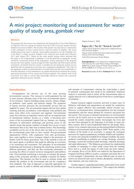 A Mini Project: Monitoring and Assessment for Water Quality of Study Area, Gombak River