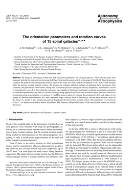 The Orientation Parameters and Rotation Curves of 15 Spiral Galaxies�,
