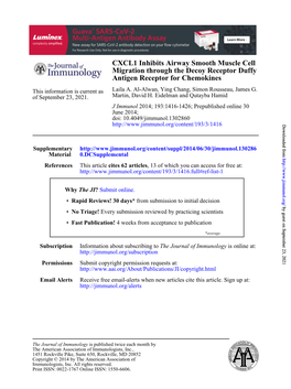 Antigen Receptor for Chemokines Migration Through the Decoy Receptor Duffy CXCL1 Inhibits Airway Smooth Muscle Cell