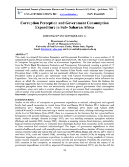 Corruption Perception and Government Consumption Expenditure in Sub- Saharan Africa