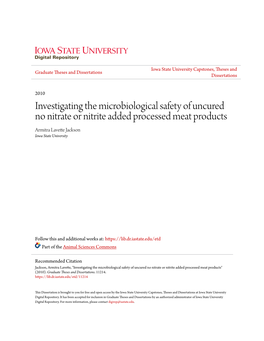 Investigating the Microbiological Safety of Uncured No Nitrate Or Nitrite Added Processed Meat Products, 2010, Page